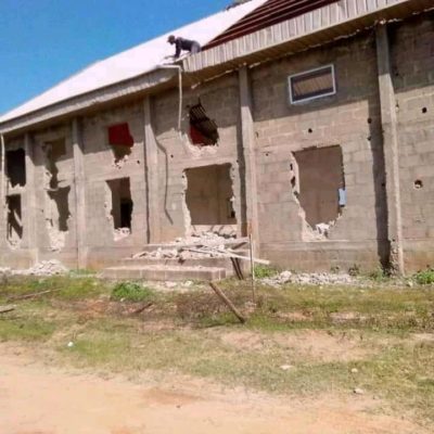 A demolished church building