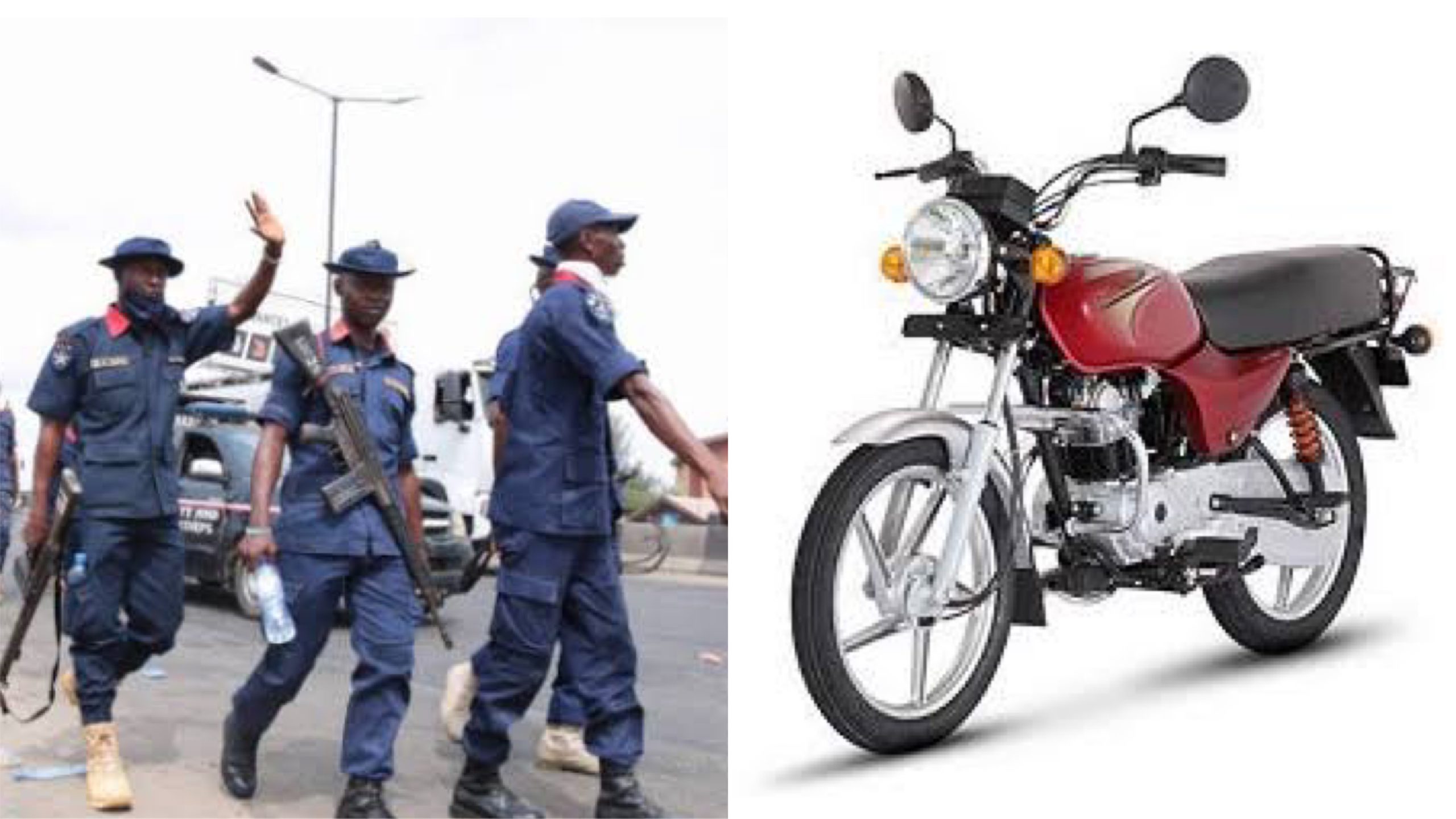 NSCDC officials, Bajaj motorcycle