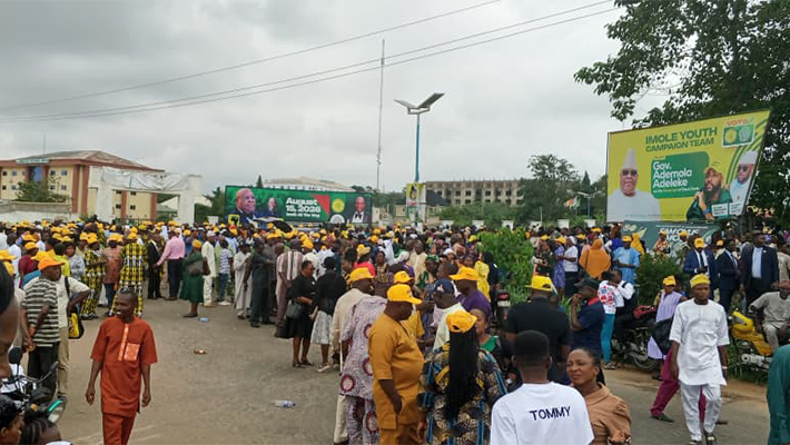 Civil servants waiting at the Osun state secretariat