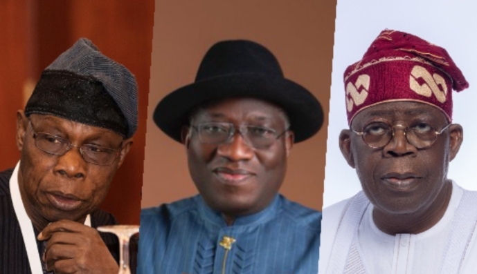 Former President Olusegun Obasanjo, former president Goodluck Jonathan and President Bola Tinubu