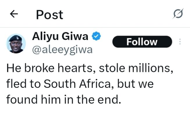 Screenshot of Aliyu Giwa X post