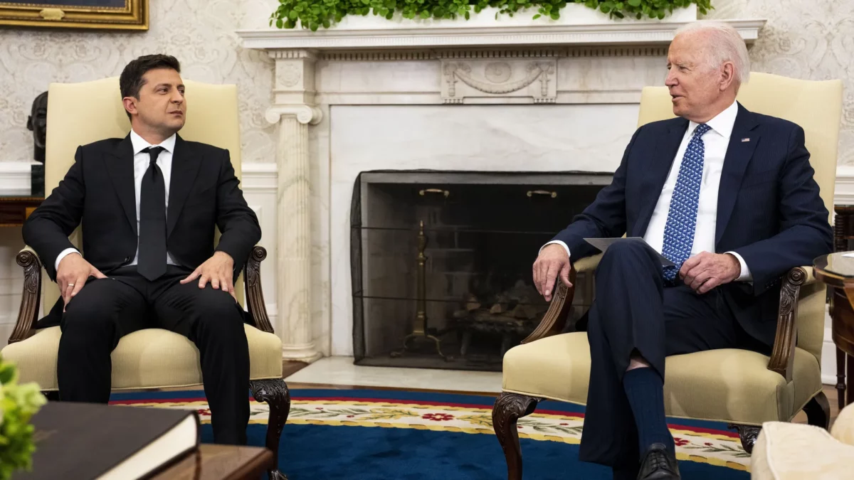 Biden sitting with Zelensky