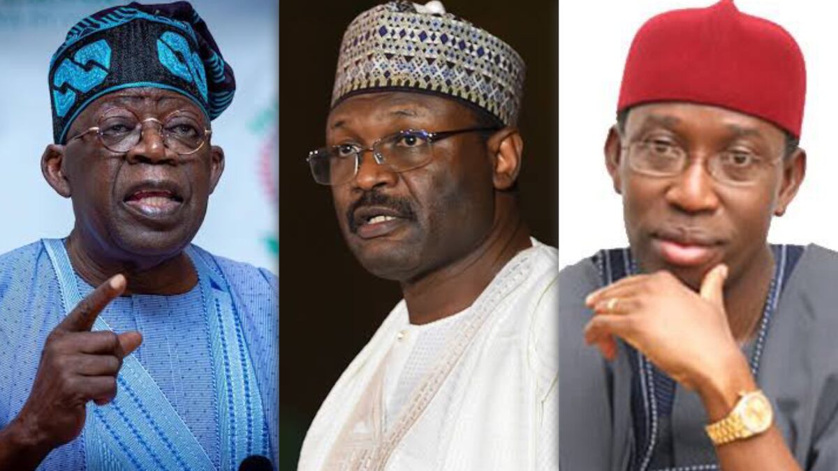 Tinubu/INEC chairman Yakubu/Okowa