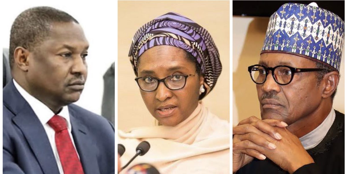 Abubakar Malami, Zainab Shamsuna Ahmed and Muhammed Buhari