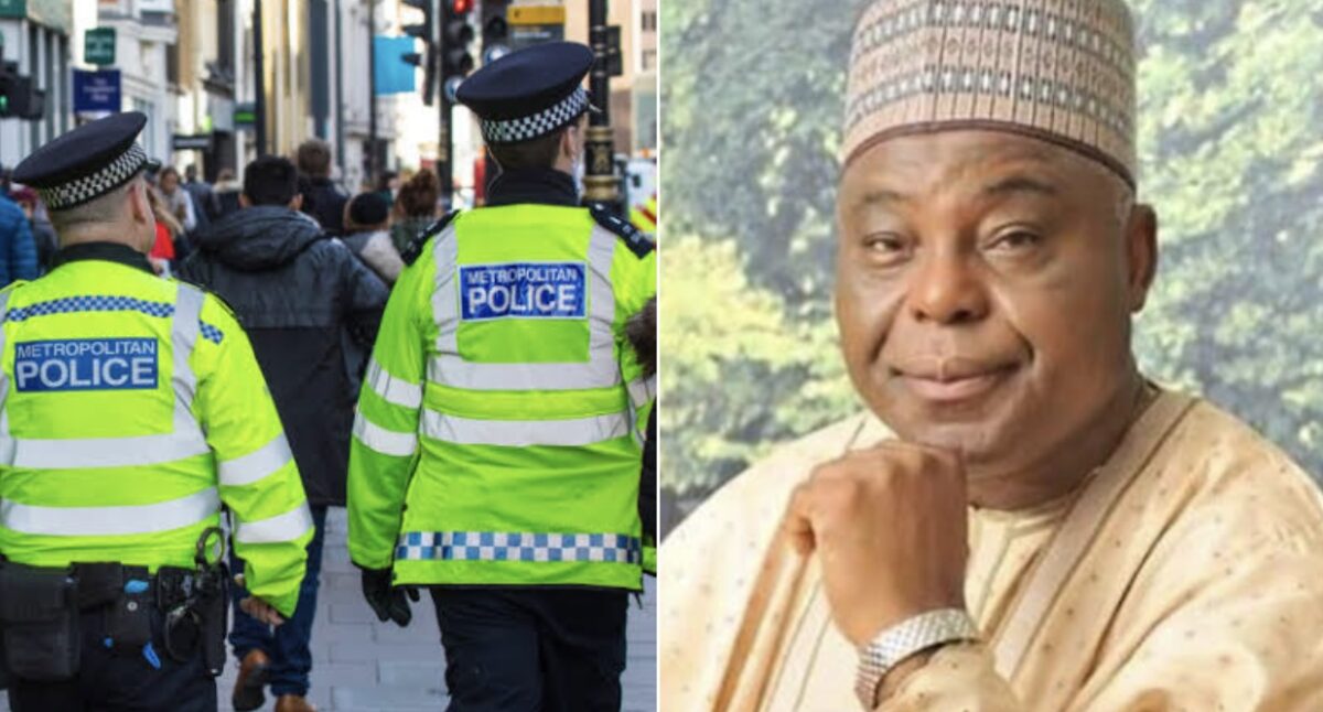 A composite of Raymond Dokpesi and UK Metropolitan Police