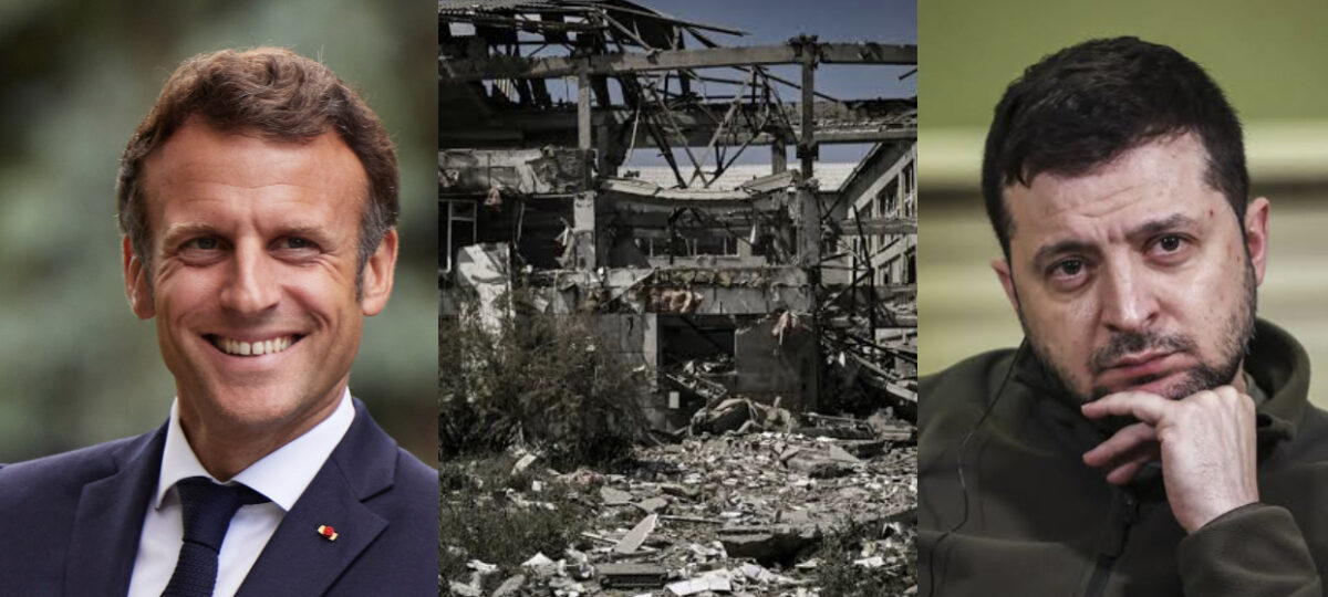 President Emmanuel Macron , War-torn Ukraine and Volodymyr Zelensky
