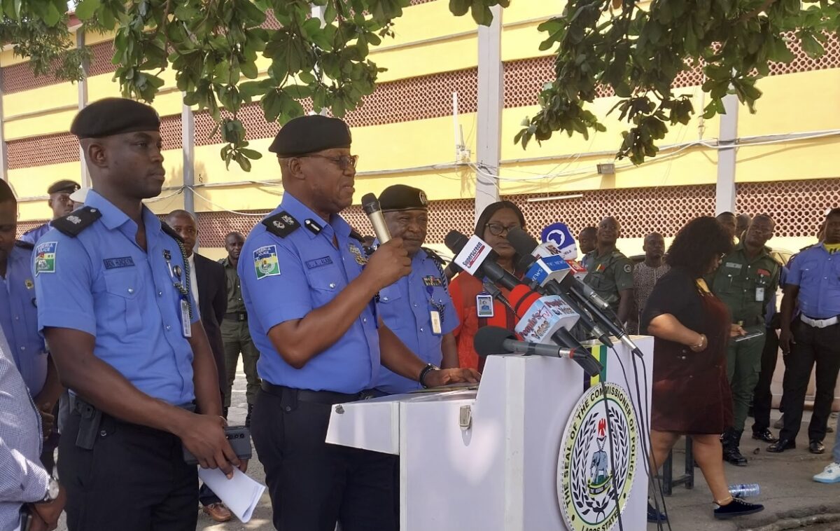 Abiodun Alabi, the state Commissioner of Police speaking with journalists