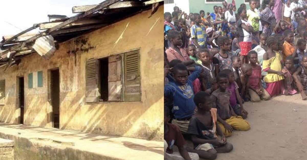 DILAPIDATED CLASS; OUT-OF-SCHOOL CHILDREN