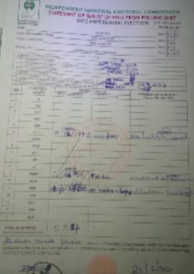 Illegible INEC result sheet