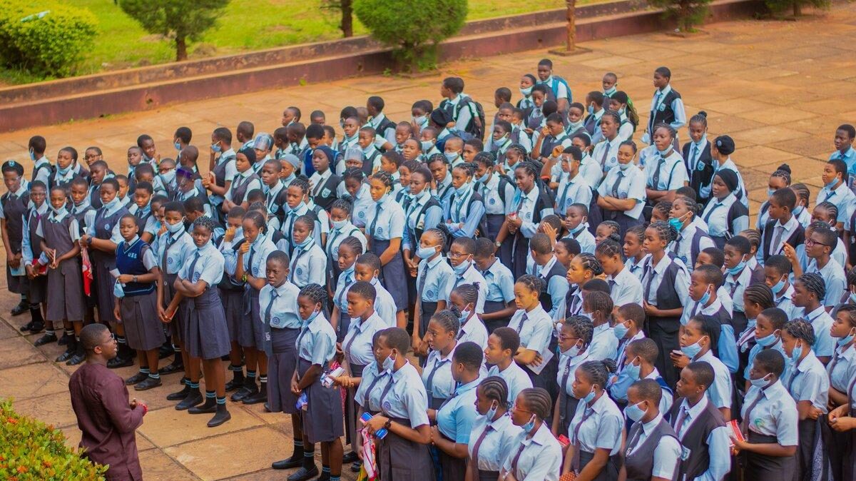Students in a classroom or assembly ground