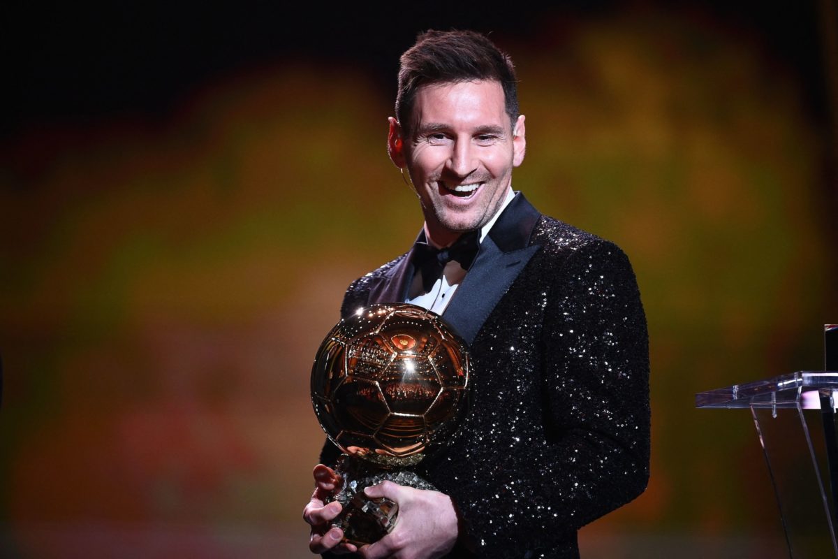 Messi receiving Ballon d’Or
