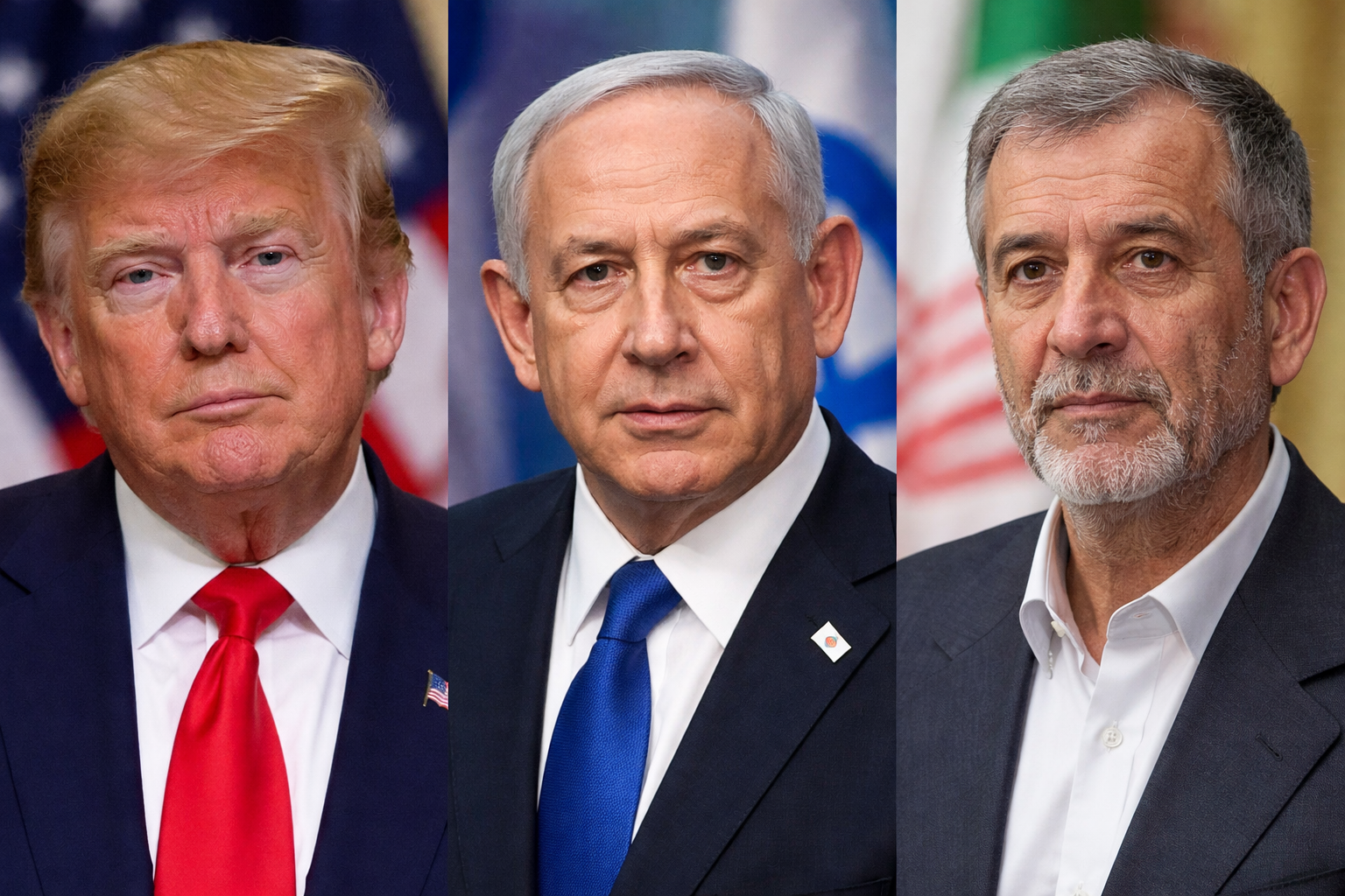 Donald trump, Benjamin Netanyahu and Masoud Pezeshkian