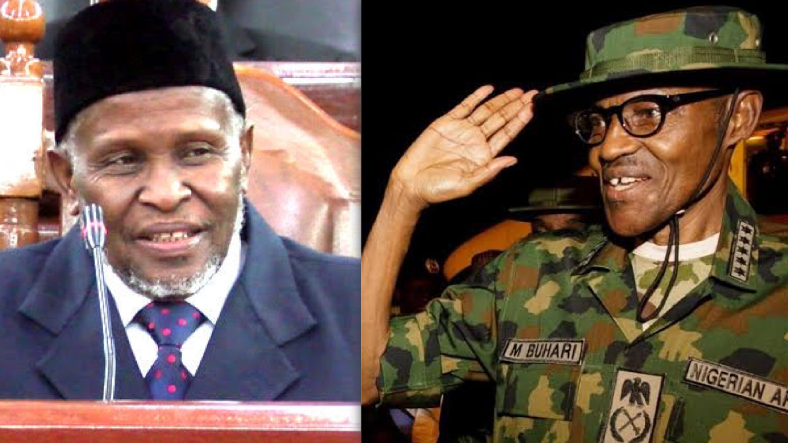 Tanko Muhammed and Buhari wearing military uniform