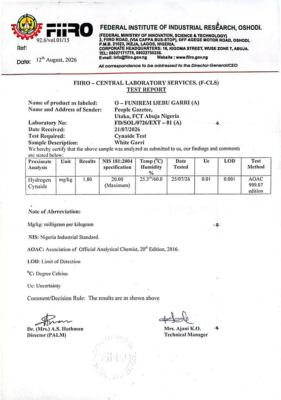 Test Result of Sample A