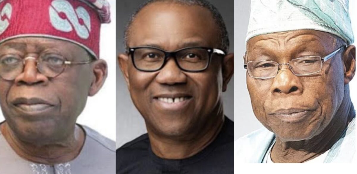 A composite of former president Olusegun Obasanjo , Bola Tinubu and Peter Obi
