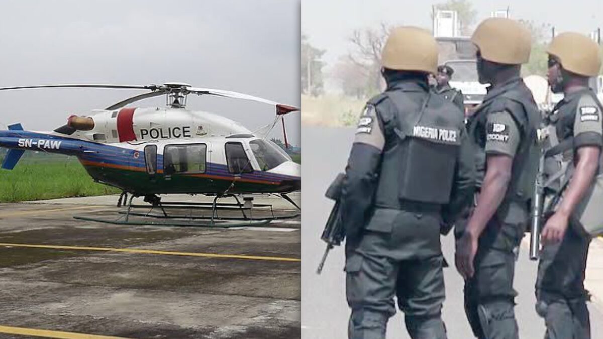 Nigeria police helicopter and officers