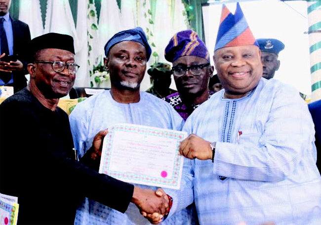Adeleke and his deputy with the certificate.