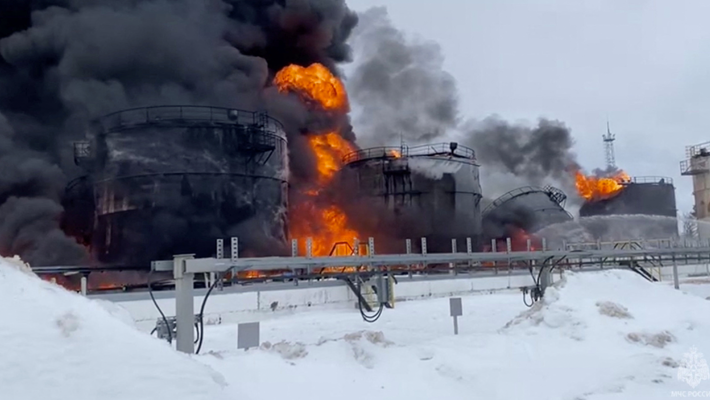 Burning oil depot in Russia