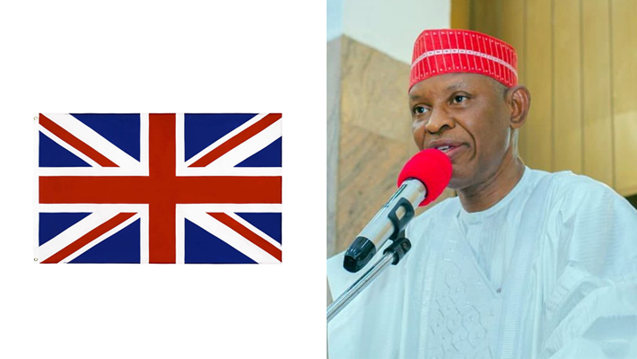 UK flag and Gov Abba Yusuf