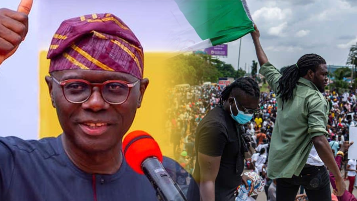 Babajide Sanwo-Olu and protesters