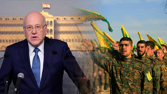 Hezbollah fighters and Lebanese PM