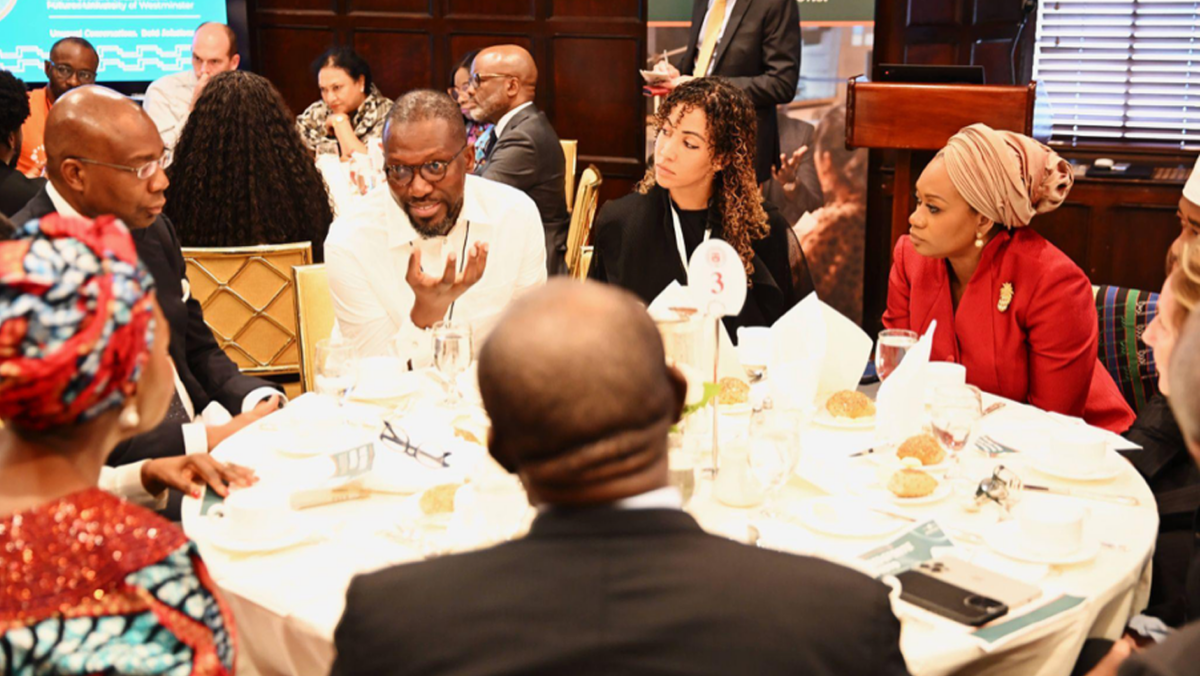 Flutterwave CEO (in white) speaks alongside high-level stakeholders at the Bridgforte Financial Inclusion in New York. Credit: Bridgforte Dialogues.