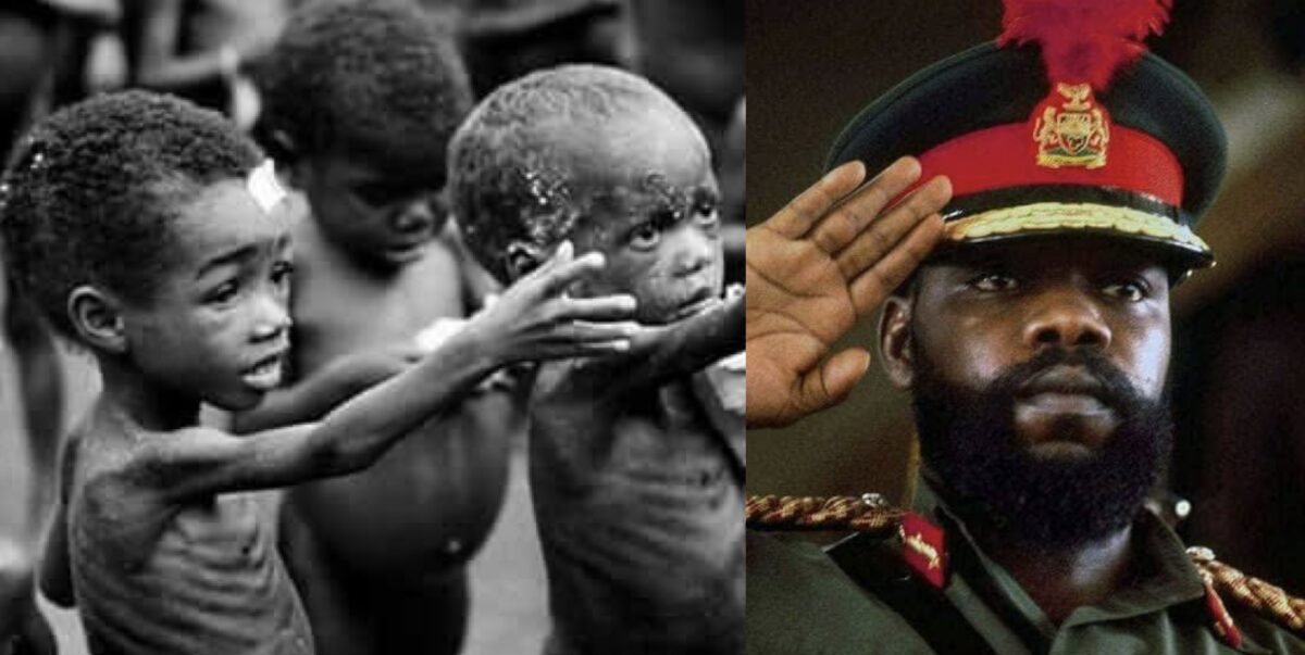 MALNOURISHED CHILDREN DURING CIVIL WAR; OJUKWU IN MILITARY UNIFORM