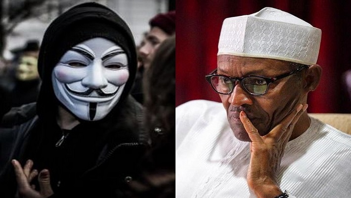 President Muhammadu Buhari and Anonymous hacker.