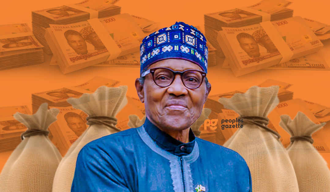 Muhammadu Buhari and stack of cash