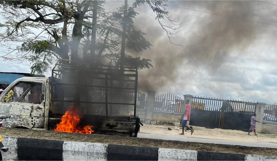 Burning pick-up van