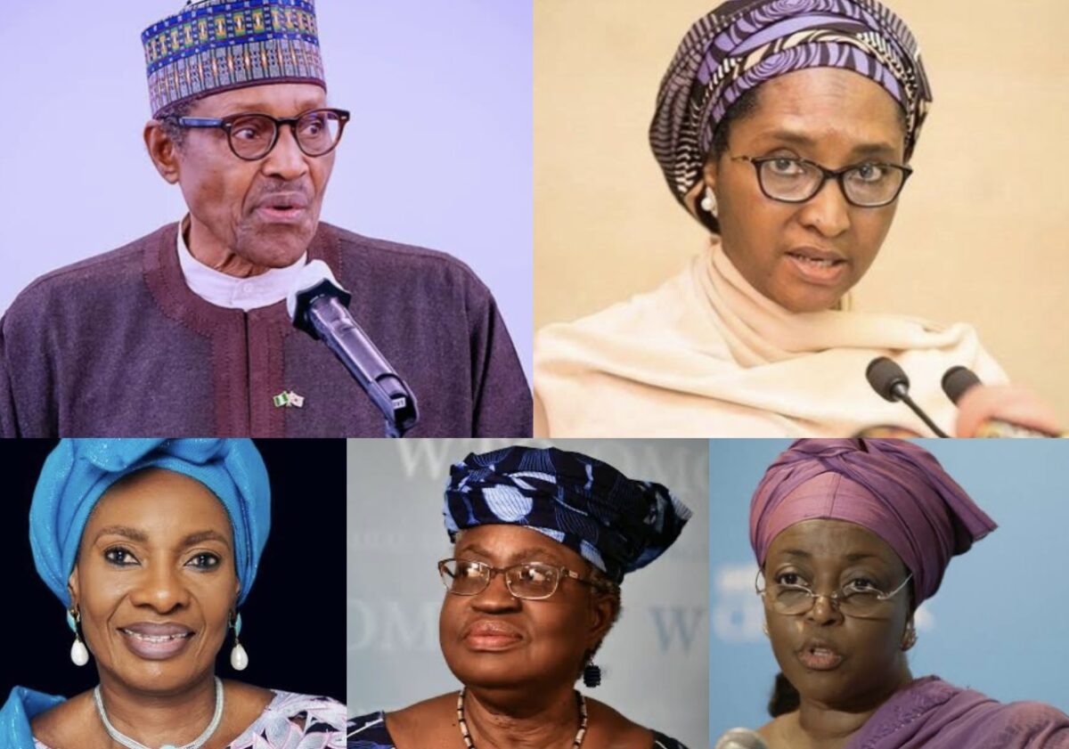 President Muhammadu Buhari, Zainab Ahmed, Pauline Tallen, Ngozi Okonjo Iweala and Diezani Allison