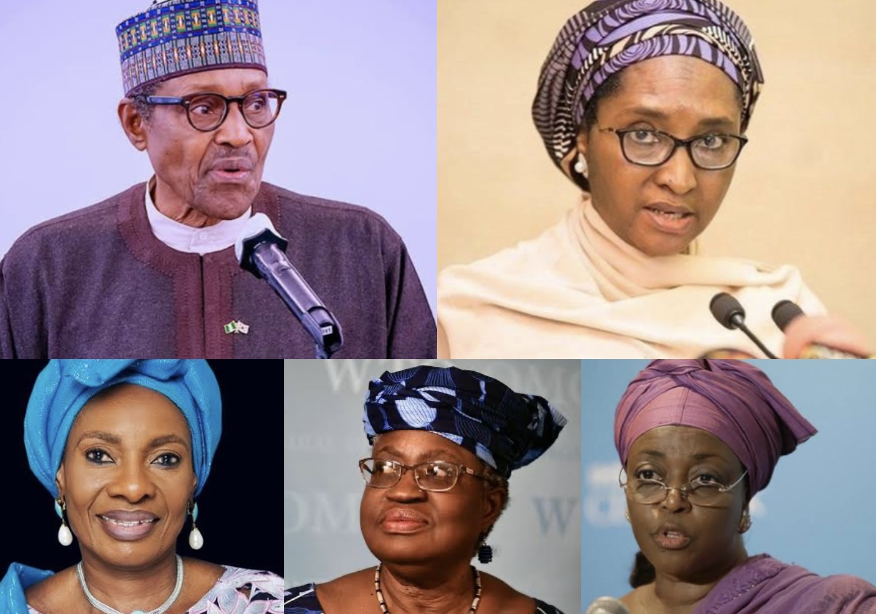 President Muhammadu Buhari, Zainab Ahmed, Pauline Tallen, Ngozi Okonjo Iweala and Diezani Allison
