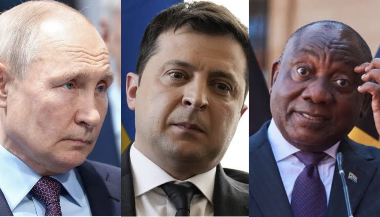 Cyril Ramaphosa, Vladimir Putin and Volodymyr Zelenskyy