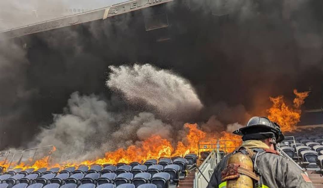 Broncos stadium on fire