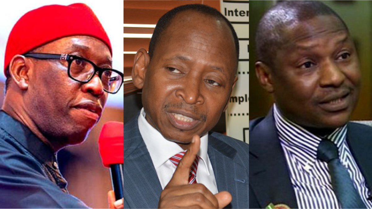 Delta State governor Ifeanyi Okowa, Accountant-General of the Federation, Ahmed Idris, and Nigeria's Attorney General, Abubakar Malami
