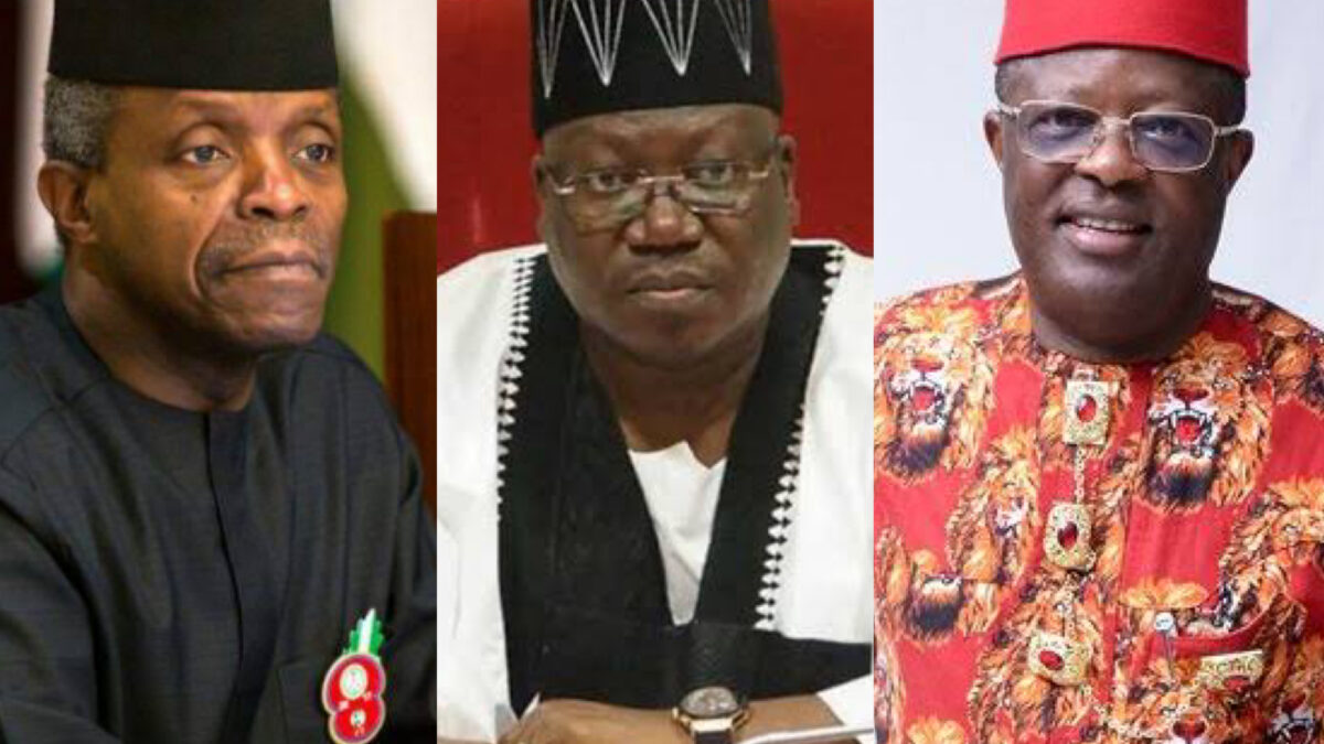 Vice President Yemi Osinbajo, Senate President Ahmad Lawan, and Governor Dave Umahi of Ebonyi