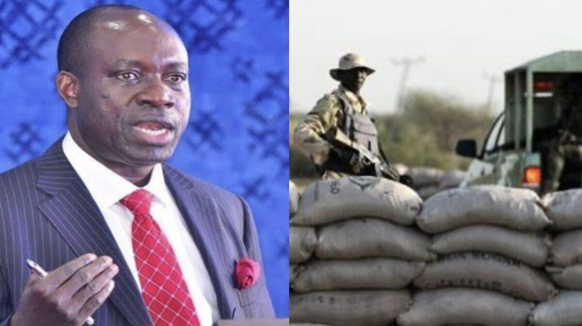 A composite of Governor Chukwuma Soludo and Military Road block used to illustrate the story