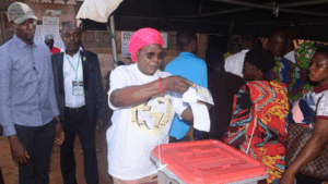 Ekiti Deputy Governor, Mrs Funmilayo Afuye casting her vote in Ikere-Ekiti, Ekiti on Saturday