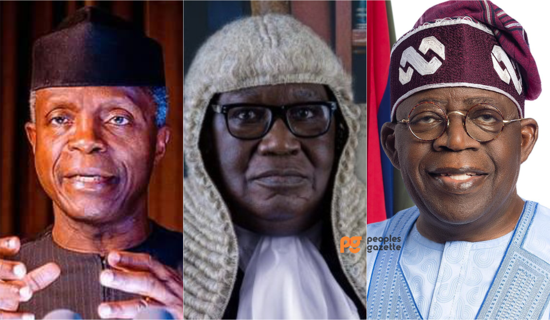 Ex Vice President Yemi Osinbajo, Haruna Tsamani, and President Bola Tinubu