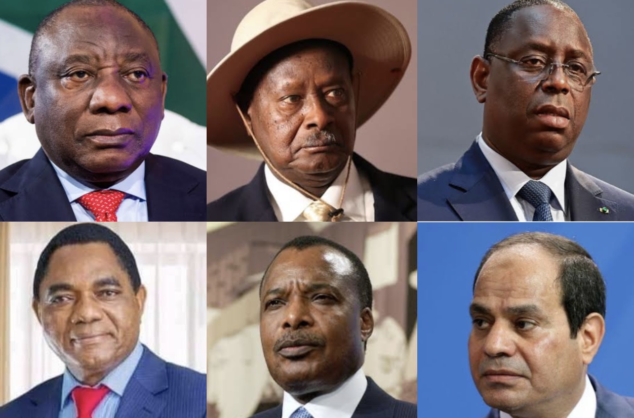 Cyril Ramaphosa, Denis Nguesso, Abdel Fattah, Hakainde Hichilema, Macky Sall and Yoweri Museveni