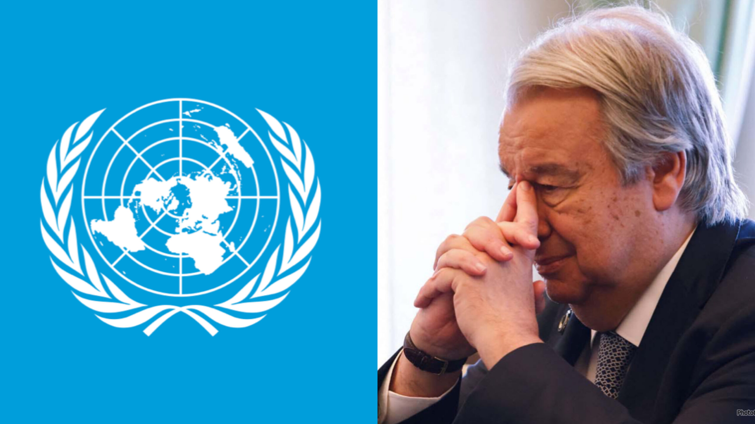 UN logo and Antonio Guterres