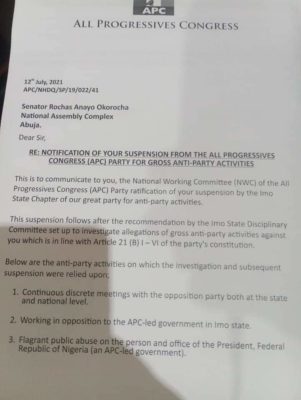 Rochas Okorocha suspension letter