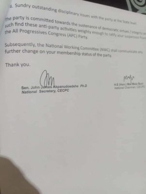 Rochas Okorocha suspension letter