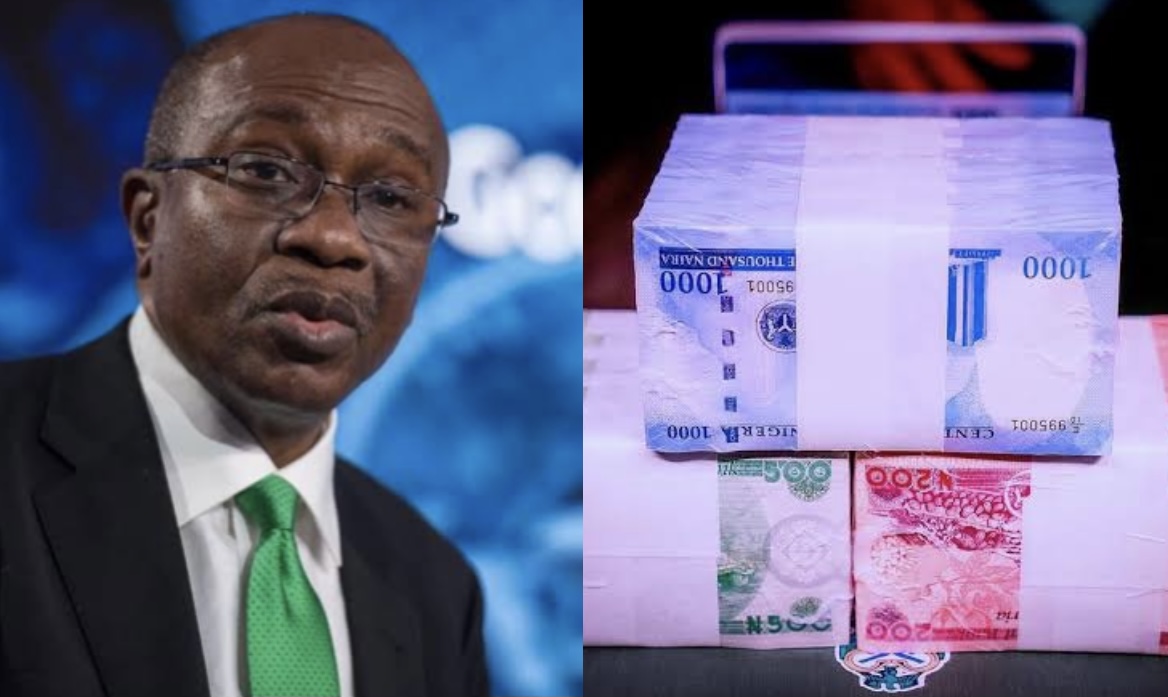 Central Bank governor Godwin Emefiele and New Naira notes used to illustrate the story