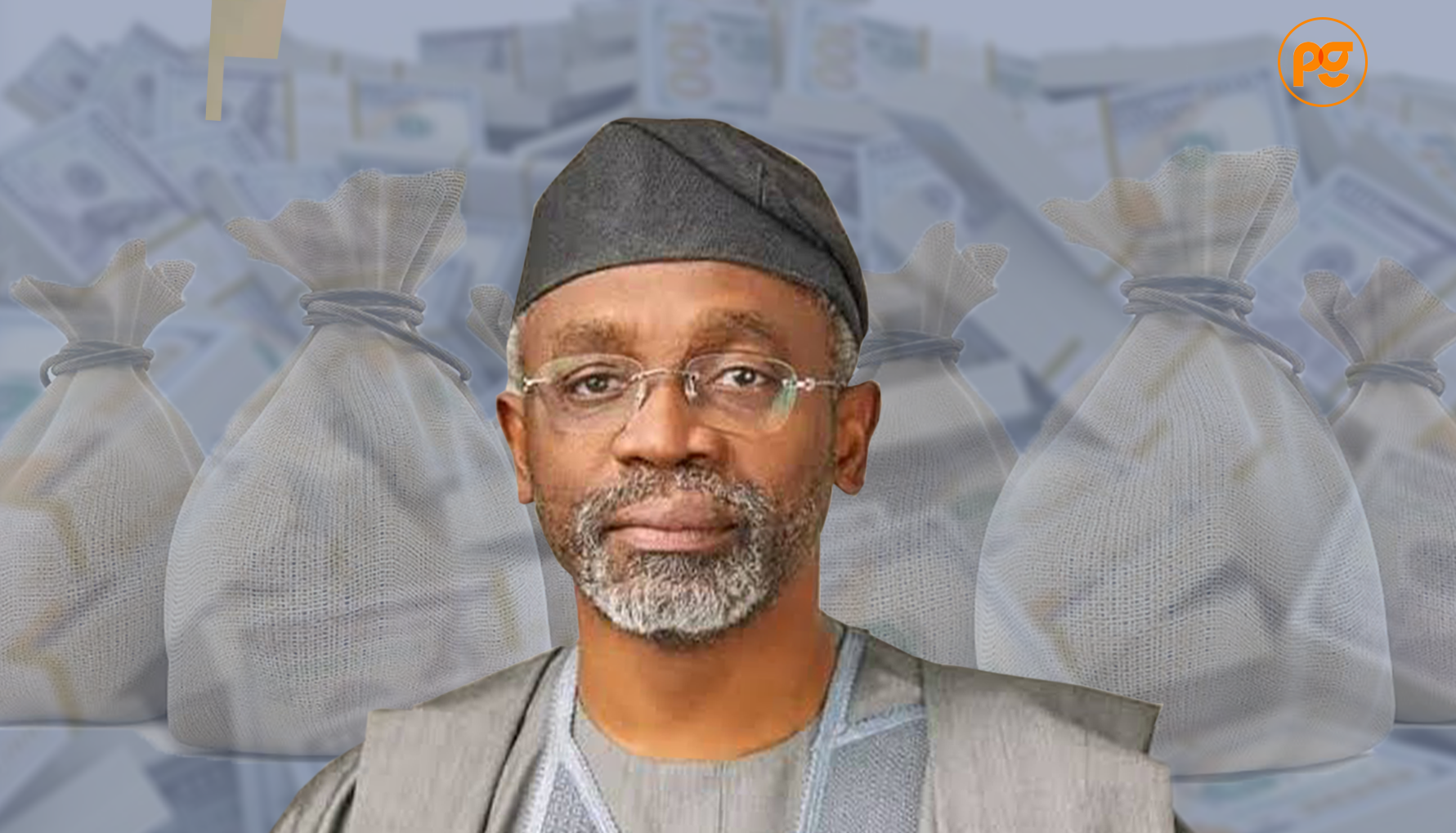 Gbajabiamila with money bags as background