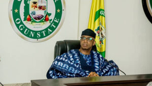 A photo of Governor Dapo Abiodun of Ogun state wearing adire