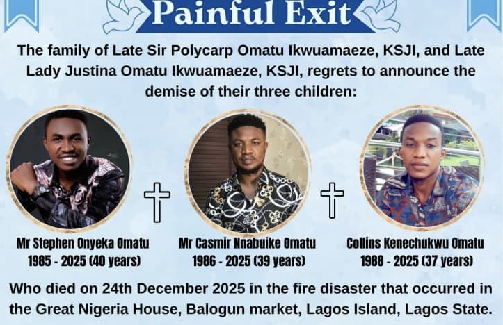 Anambra brothers killed in Lagos' GNI building fire
