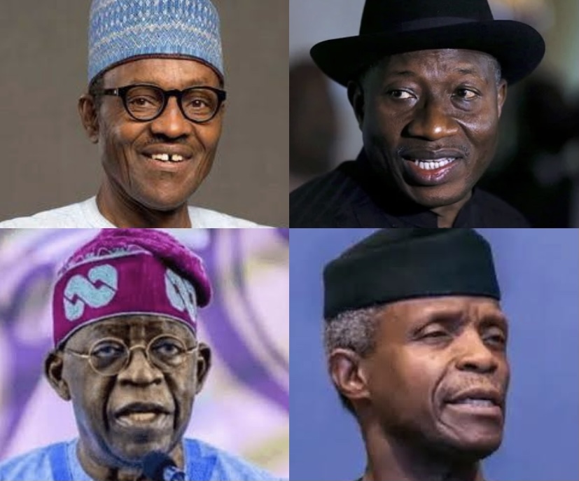 Muhammadu Buhari, Goodluck Jonathan, Bola Tinubu and Yemi Osibajo