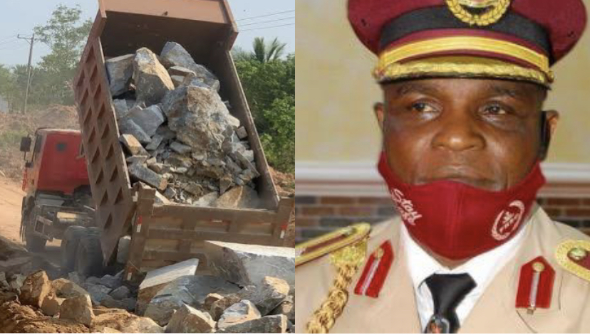 A truck carrying stones and Steve Dawulung