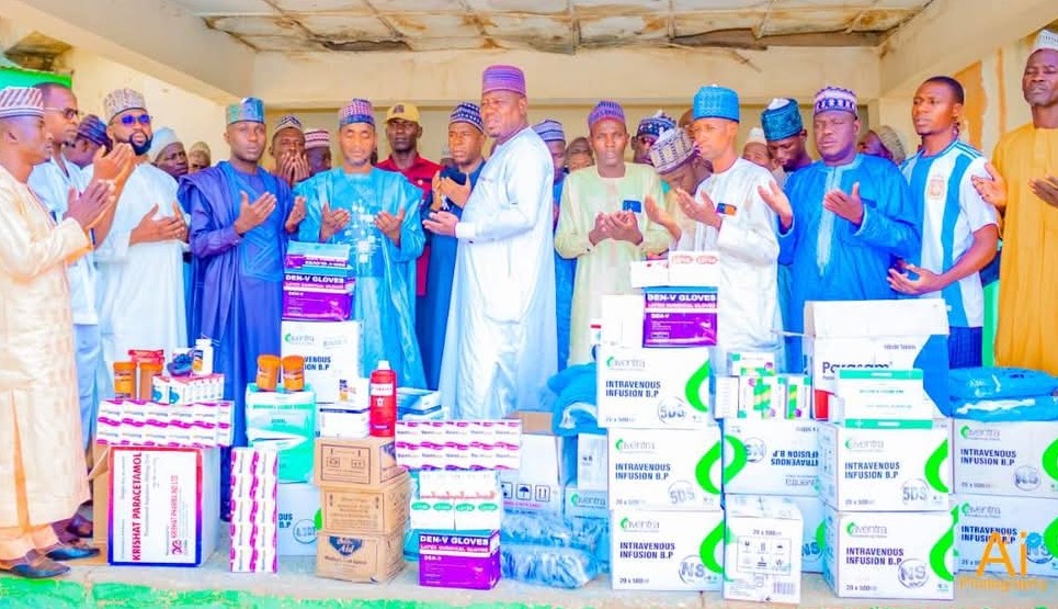 state Commissioner for Health, Dr Faruk Abubakar presenting government-provided drugs for patients
